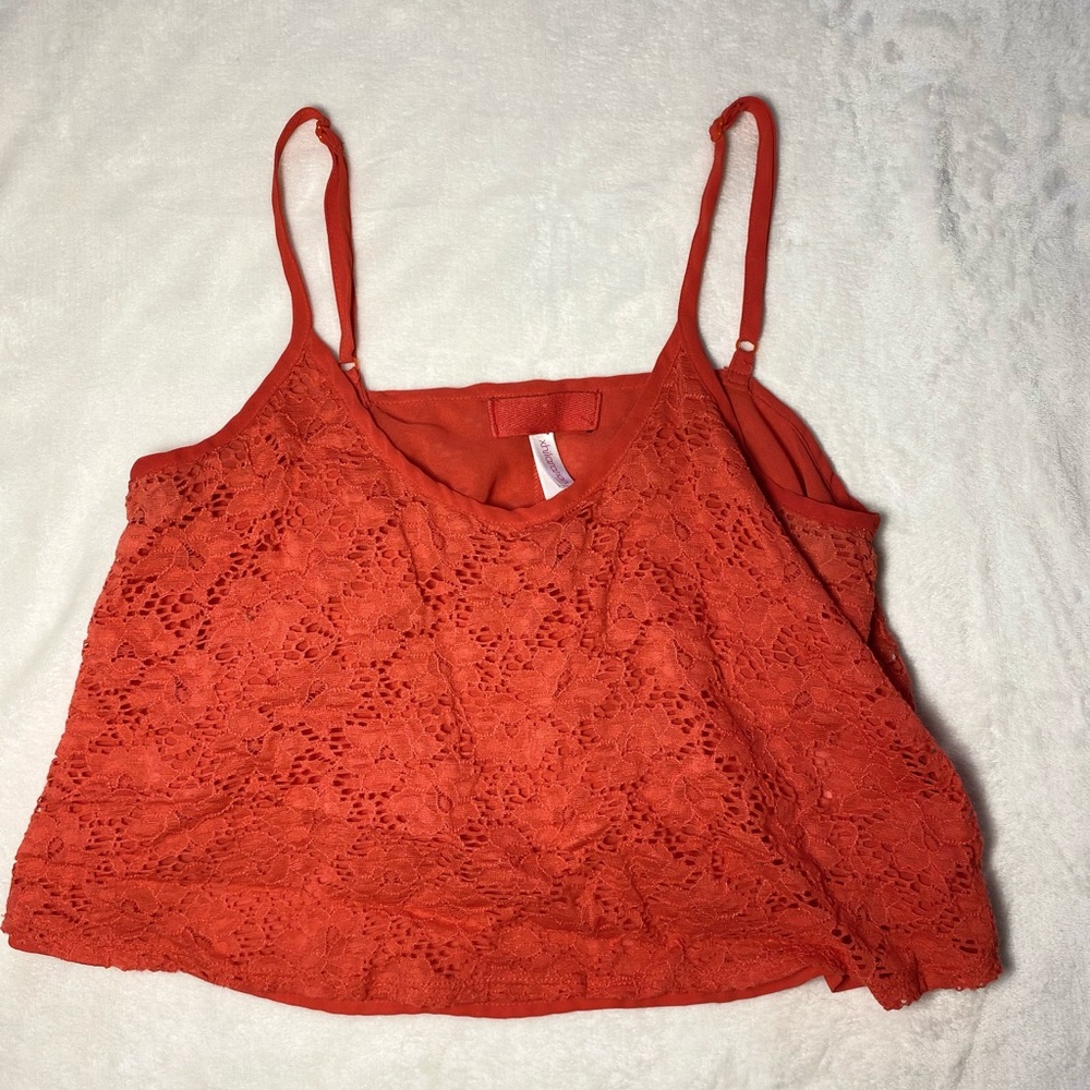 Cropped pink lace tank top